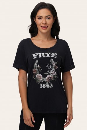 Frye Floral Graphic Rolled Cuff Tee - Floral Graphic Rolled Cuff Tee