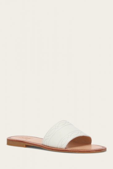 Frye Ava Woodstock Slide - White - Click Image to Close