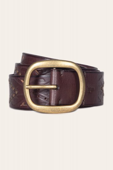 Frye 38mm Belt With Southwestern Embossing, Perf & Studs - 38mm Belt With Southwestern Embossing, Perf & Studs - Click Image to Close