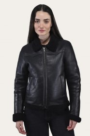 Frye Women's Leather Jacket With Sherling Collar And Cuffs - Women's Leather Jacket With Sherling Collar And Cuffs