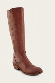 Frye Carson Piping Tall Wide Calf - Redwood Frye Carson Piping Tall Wide Calf - Redwood