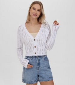 Frye Cropped Crochet V-Neck Cardigan - Cropped Crochet V-Neck Cardigan